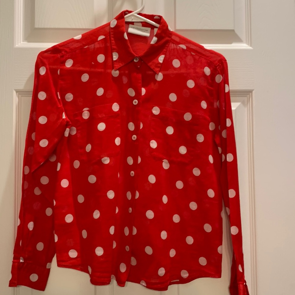 Liz Claiborne size P red and white polka dot blouse